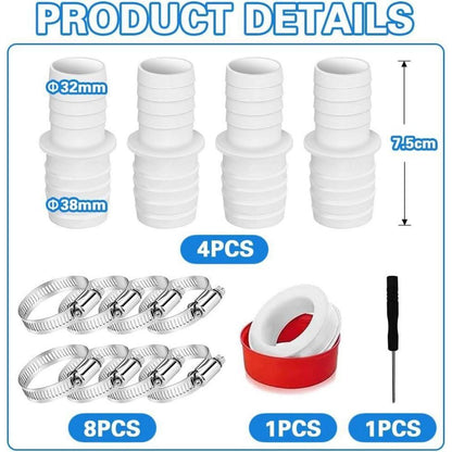 Poolschlauch Adapter 32mm auf 38mm, 4er Set mit Schellen