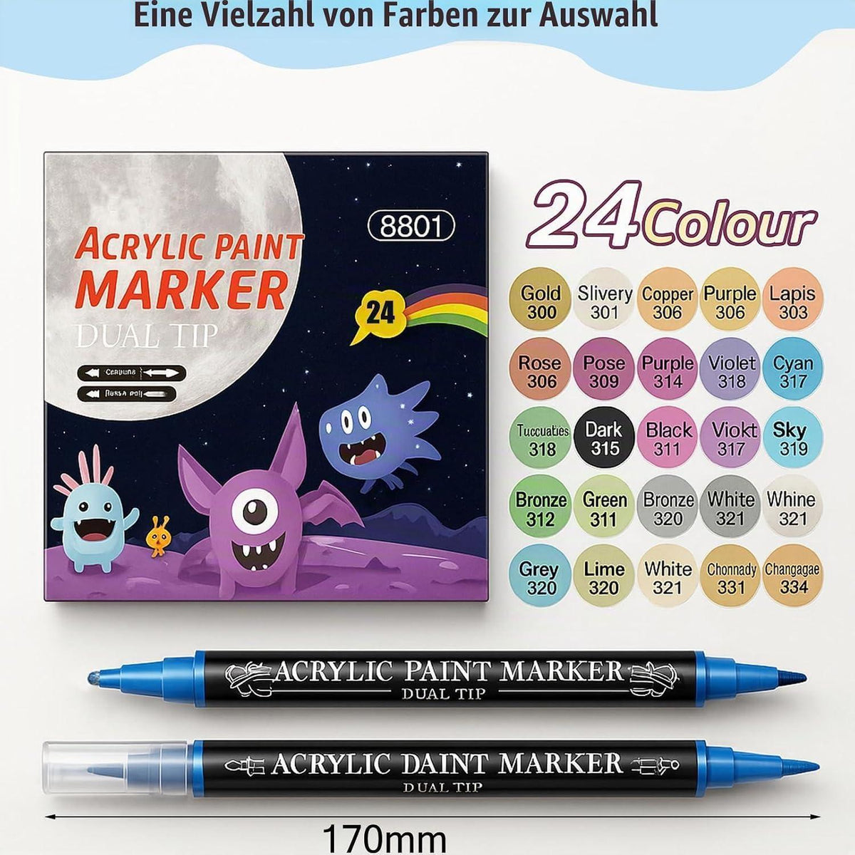 24er Metallic Marker Set | Doppelspitze, Wasserfest, Acryl