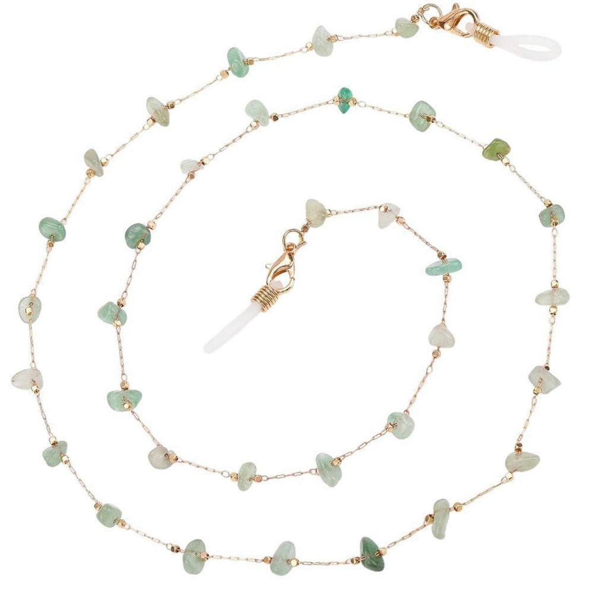 Jade Brillenkette mit Edelsteinperlen – Goldfarbener Kettenriemen