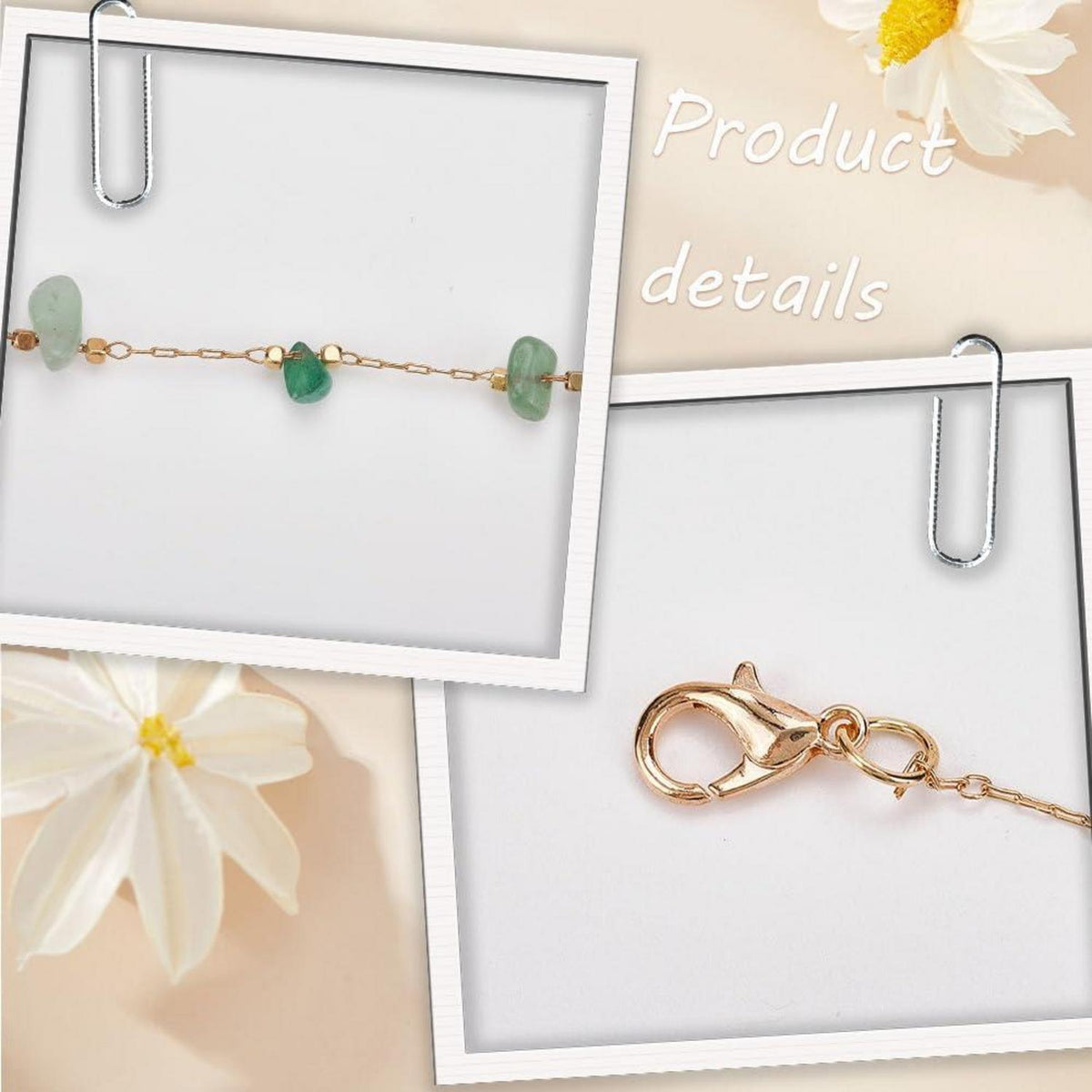 Jade Brillenkette mit Edelsteinperlen – Goldfarbener Kettenriemen