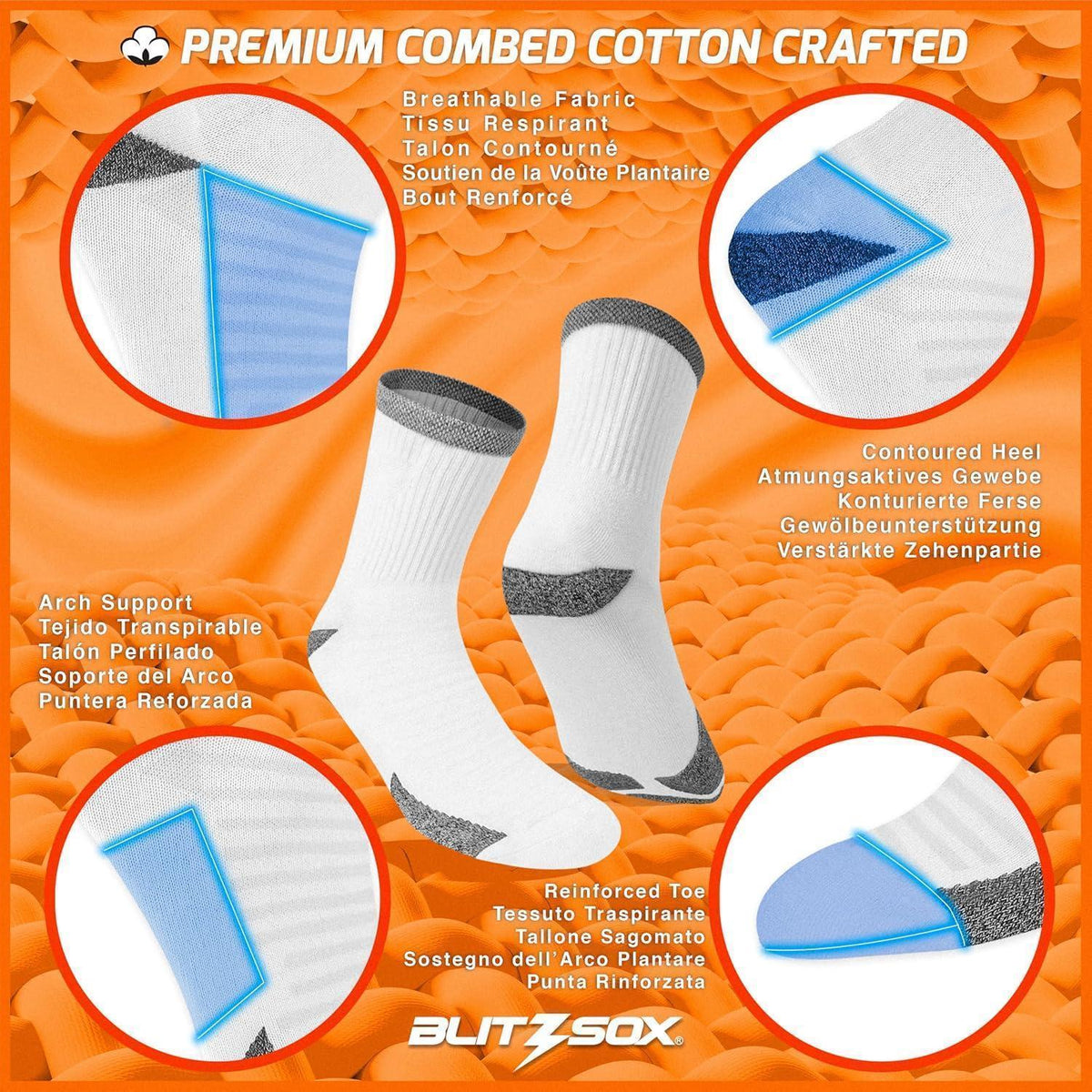 Herren Sportsocken gepolstert, atmungsaktiv, 6er-Pack Weiß