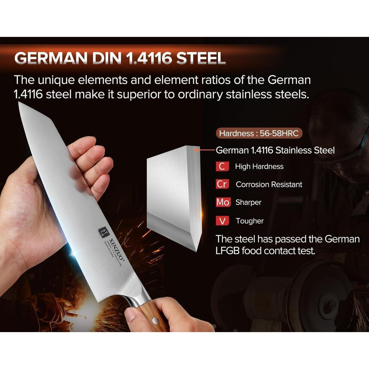 Kiritsuke Kochmesser aus Edelstahl mit Olivenholzgriff