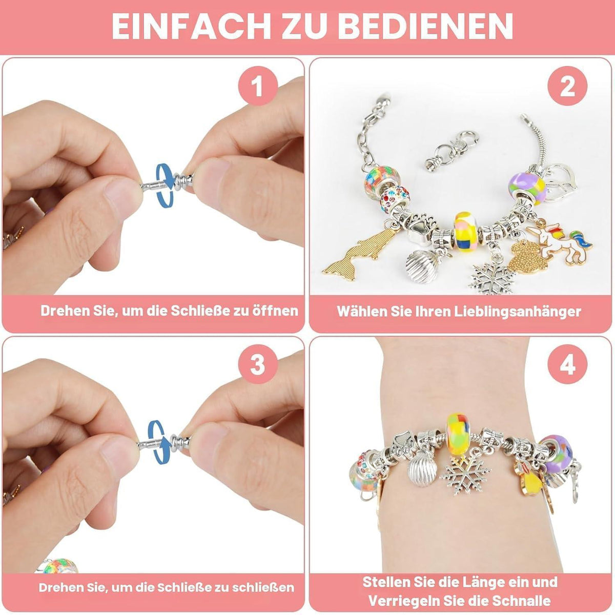 Armband Bastelset Kinder – 66-teilig mit Perlen & Geschenkbox