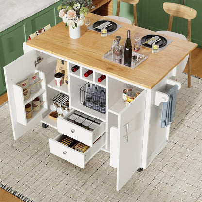 Küchenschrank mit Klappplatte, Weinregal & Handtuchhalter, Weiß