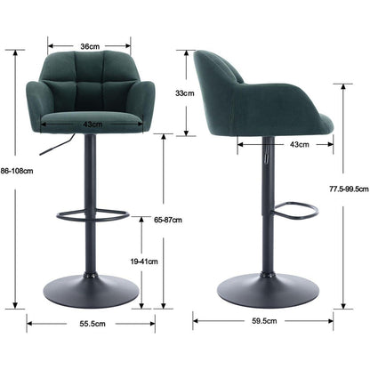 Barhocker Set 2er – Samt, Höhenverstellbar, Grün