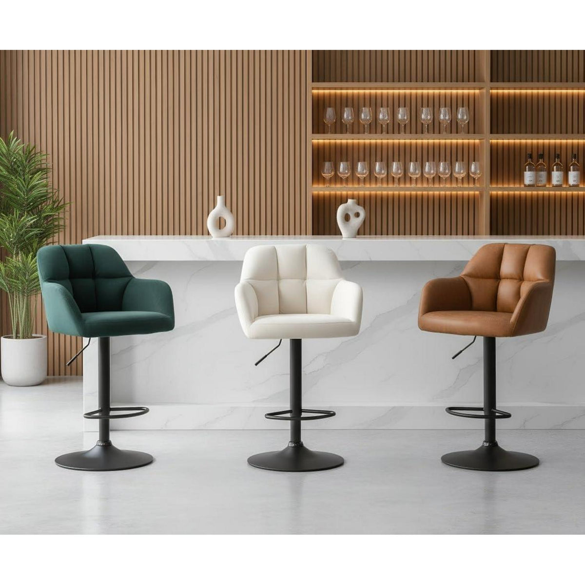 Barhocker Set 2er – Samt, Höhenverstellbar, Grün
