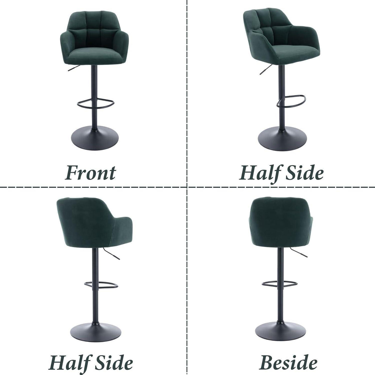 Barhocker Set 2er – Samt, Höhenverstellbar, Grün