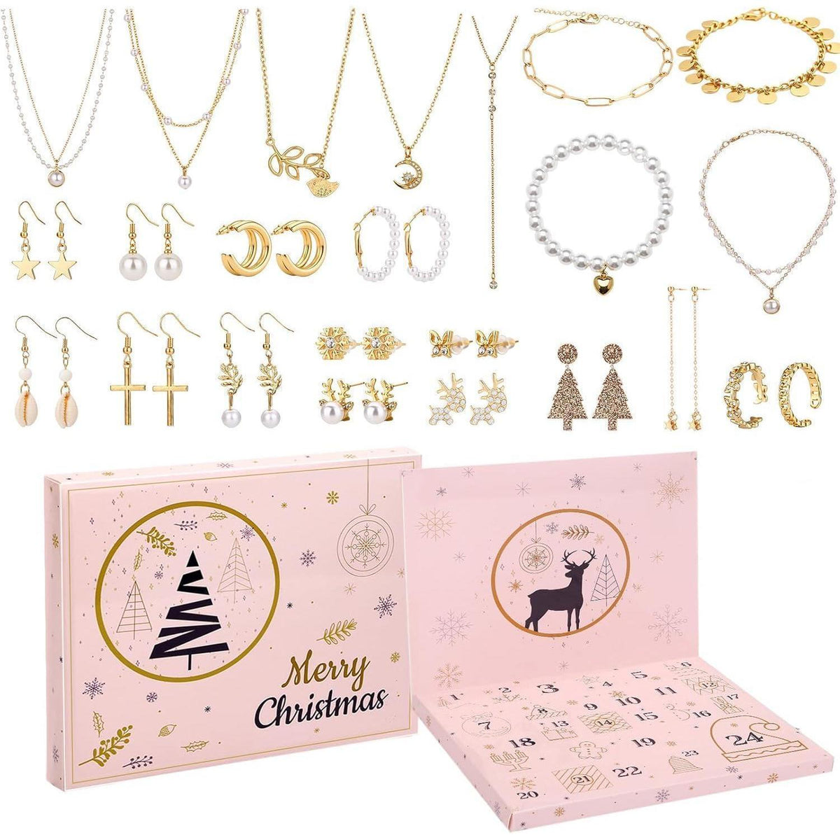 Adventskalender Schmuck Set Gold für Damen & Mädchen
