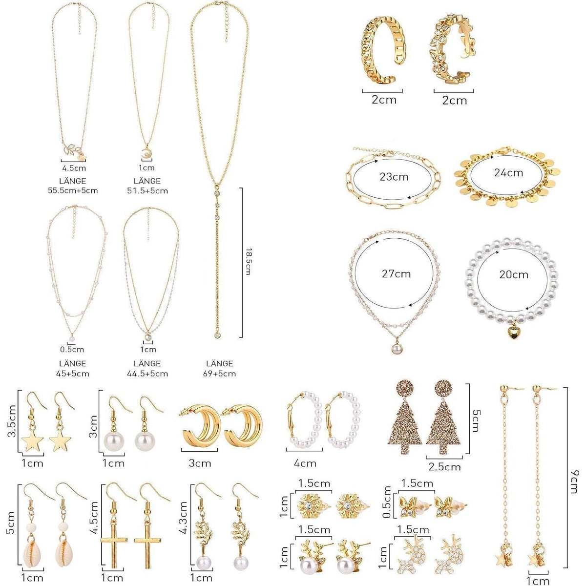 Adventskalender Schmuck Set Gold für Damen & Mädchen