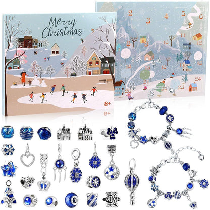 Adventskalender Schmuckset Mädchen Armband mit Charms Blau