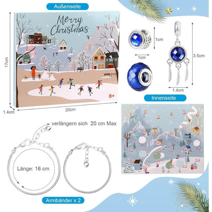 Adventskalender Schmuckset Mädchen Armband mit Charms Blau
