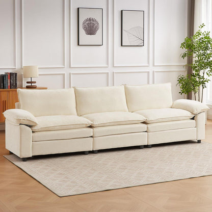 JIEXI Ecksofa mit Schlaffunktion – Beige Chenille-Stoff