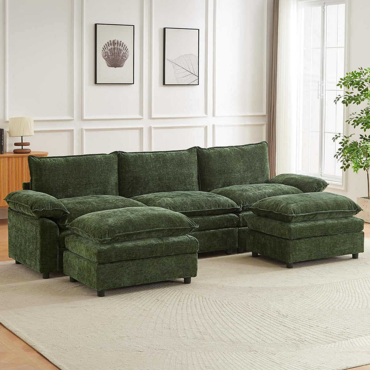 JIEXI Ecksofa mit Schlaffunktion, Grün, 288 x 132 cm