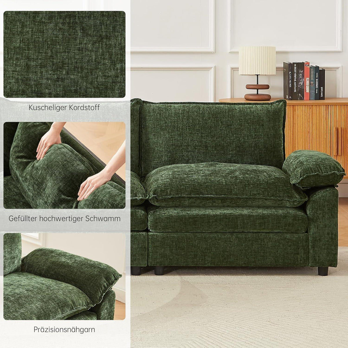 JIEXI Ecksofa mit Schlaffunktion, Grün, 288 x 132 cm