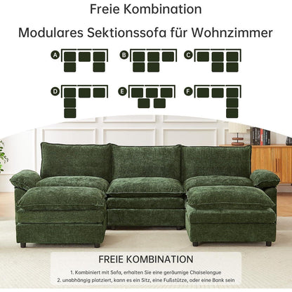 JIEXI Ecksofa mit Schlaffunktion, Grün, 288 x 132 cm
