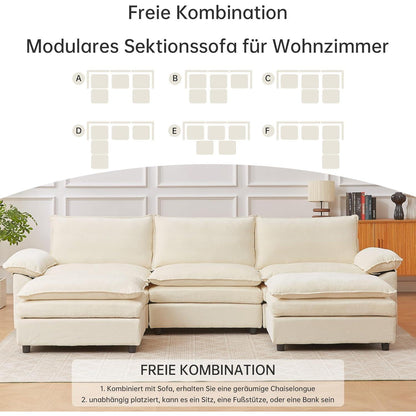 JIEXI Ecksofa mit Schlaffunktion – Beige, 288 x 132 cm