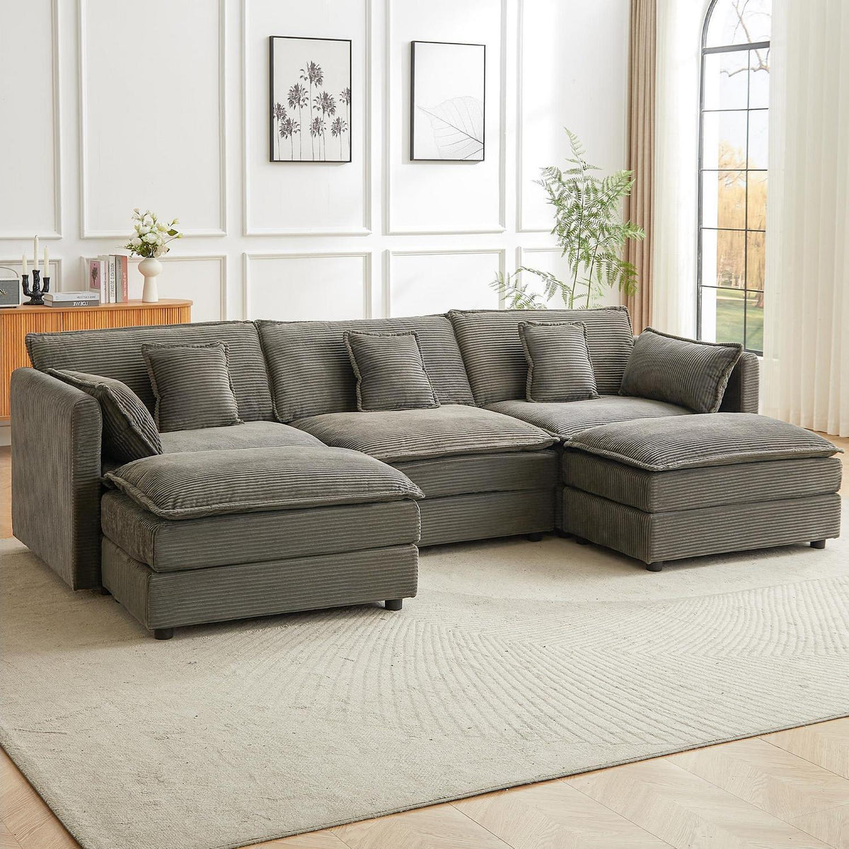 Graues Ecksofa mit Schlaffunktion & Cordbezug – 285cm