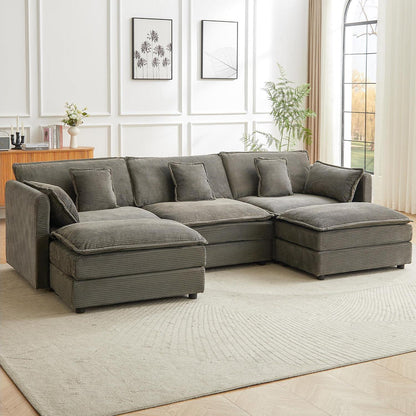 Graues Ecksofa mit Schlaffunktion & Cordbezug – 285cm
