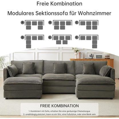 Graues Ecksofa mit Schlaffunktion & Cordbezug – 285cm