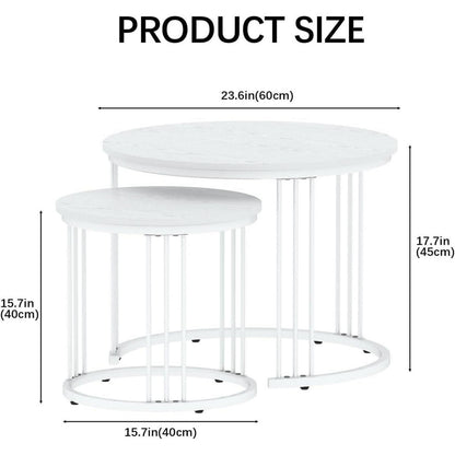 Runde Couchtische 2er-Set Metallrahmen Weiß 60cm