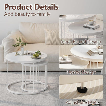 Runde Couchtische 2er-Set Metallrahmen Weiß 60cm