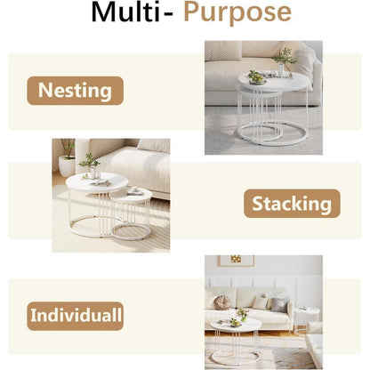 Runde Couchtische 2er-Set Metallrahmen Weiß 60cm