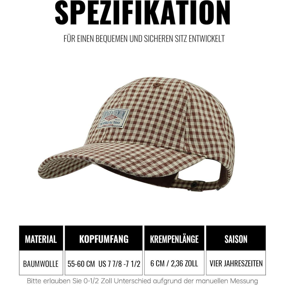Karierte Baseball Cap Damen Herren Baumwolle Vintage Verstellbar