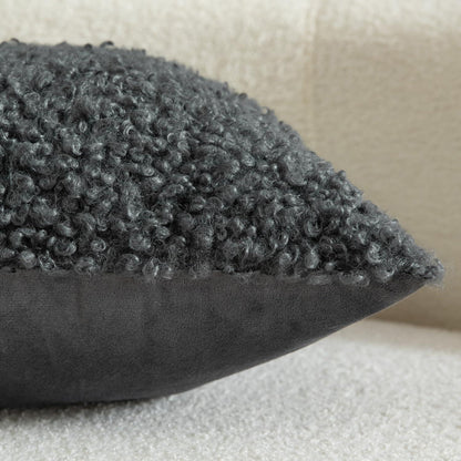 2x Kissenbezug Teddywolle Grau 55x55 cm - Plüsch Bouclé