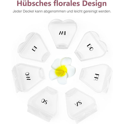 Pillendose Herzform 7 Fächer für die Woche Weiß