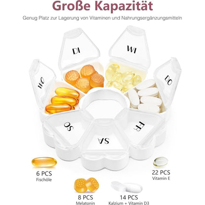 Pillendose Herzform 7 Fächer für die Woche Weiß