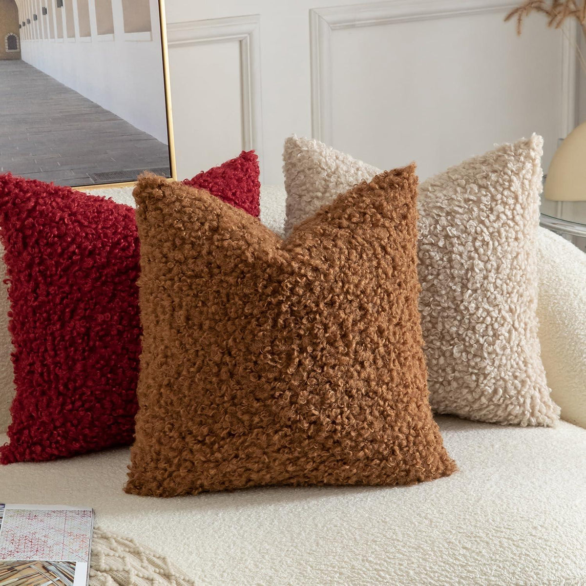 2x Kissenbezug Teddywolle 60x60 cm Braun