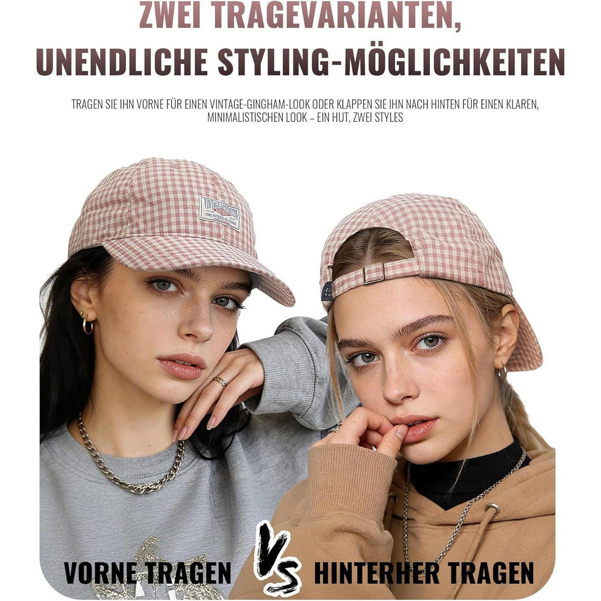 Karierte Baseball Cap Damen Herren Baumwolle Vintage Verstellbar