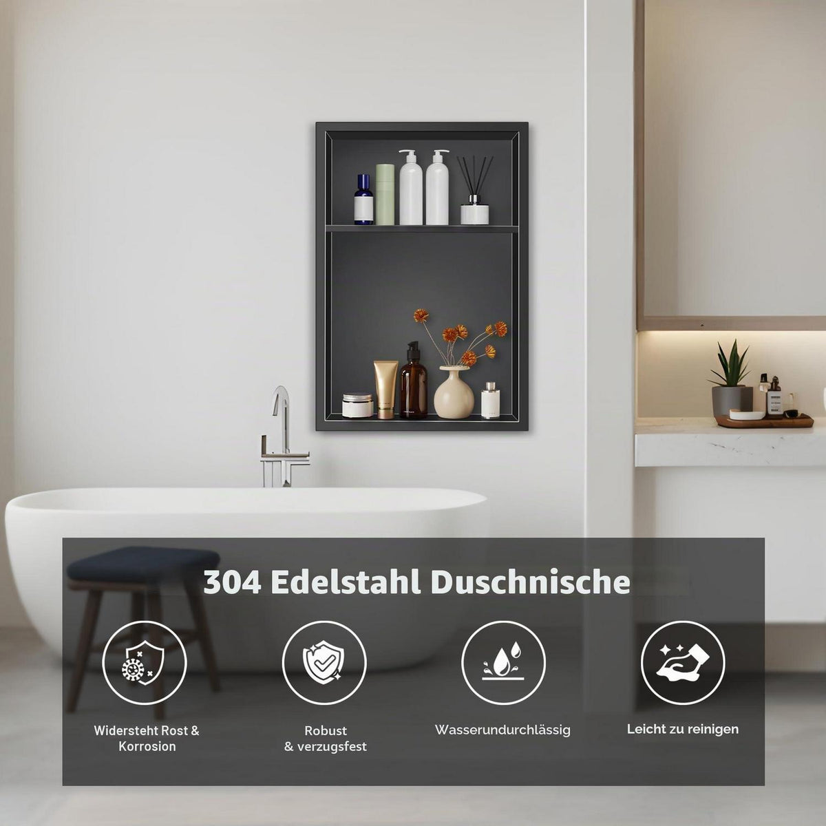 Edelstahl Duschnische 45x30x10cm Schwarz – Wandnische für Badezimmer