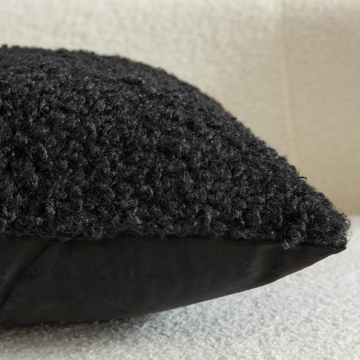 2x Kissenbezug Teddywolle Schwarz 60x60 cm