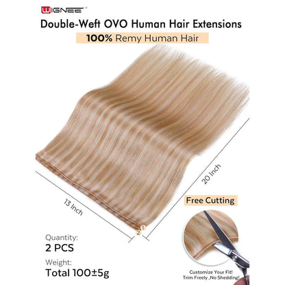 Echthaar Extensions 51 cm Erdbeerblond mit Strähnchen