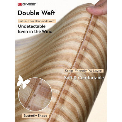 Echthaar Extensions 51 cm Erdbeerblond mit Strähnchen