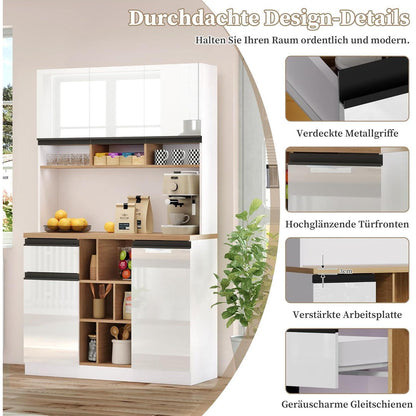 Moderner Küchenschrank Weiß – Sideboard mit Regalen & Schubladen