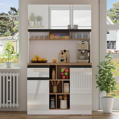 Moderner Küchenschrank Weiß – Sideboard mit Regalen & Schubladen