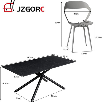 Rechteckiger Esstisch Set 180cm mit 4 Stühlen Schwarz Grau