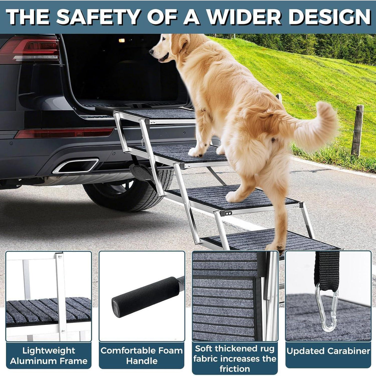 Hundetreppe Auto Klappbar – 4 Stufen, Rutschfest & Breit