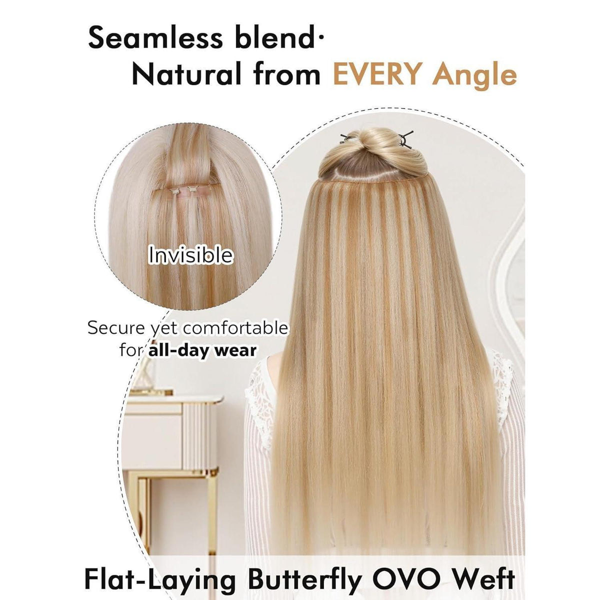 Echthaar Extensions 40cm Erdbeerblond mit Strähnchen