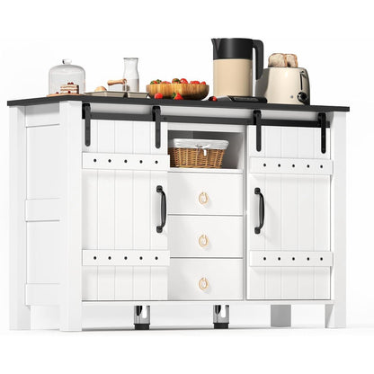 DRIXNO Buffetschrank Weiß, 120cm mit Schiebetüren & Schubladen