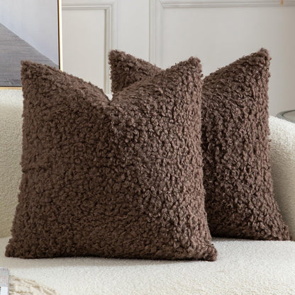 2x Kissenbezug Teddywolle 40x40 cm Schokoladenbraun