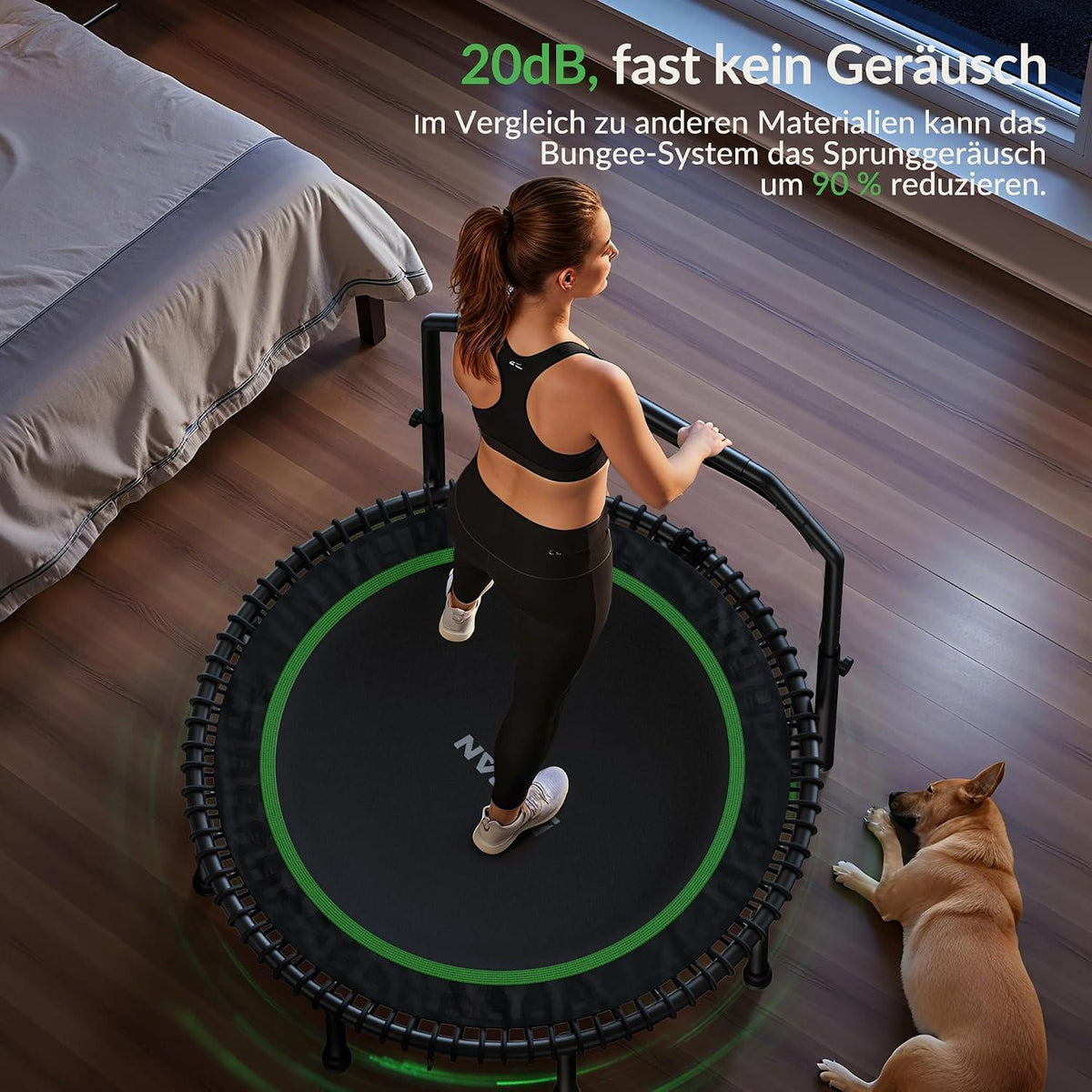 Fitness Trampolin 122cm – Verstellbarer Griff & 250kg Belastbarkeit