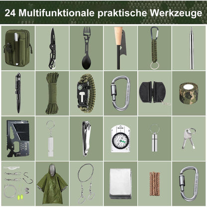 Taktischer Survival-Adventskalender mit Hüfttasche & Poncho