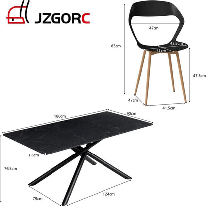 Rechteckiger Esstisch Set 180cm mit 4 Stühlen Schwarz Holzfarben