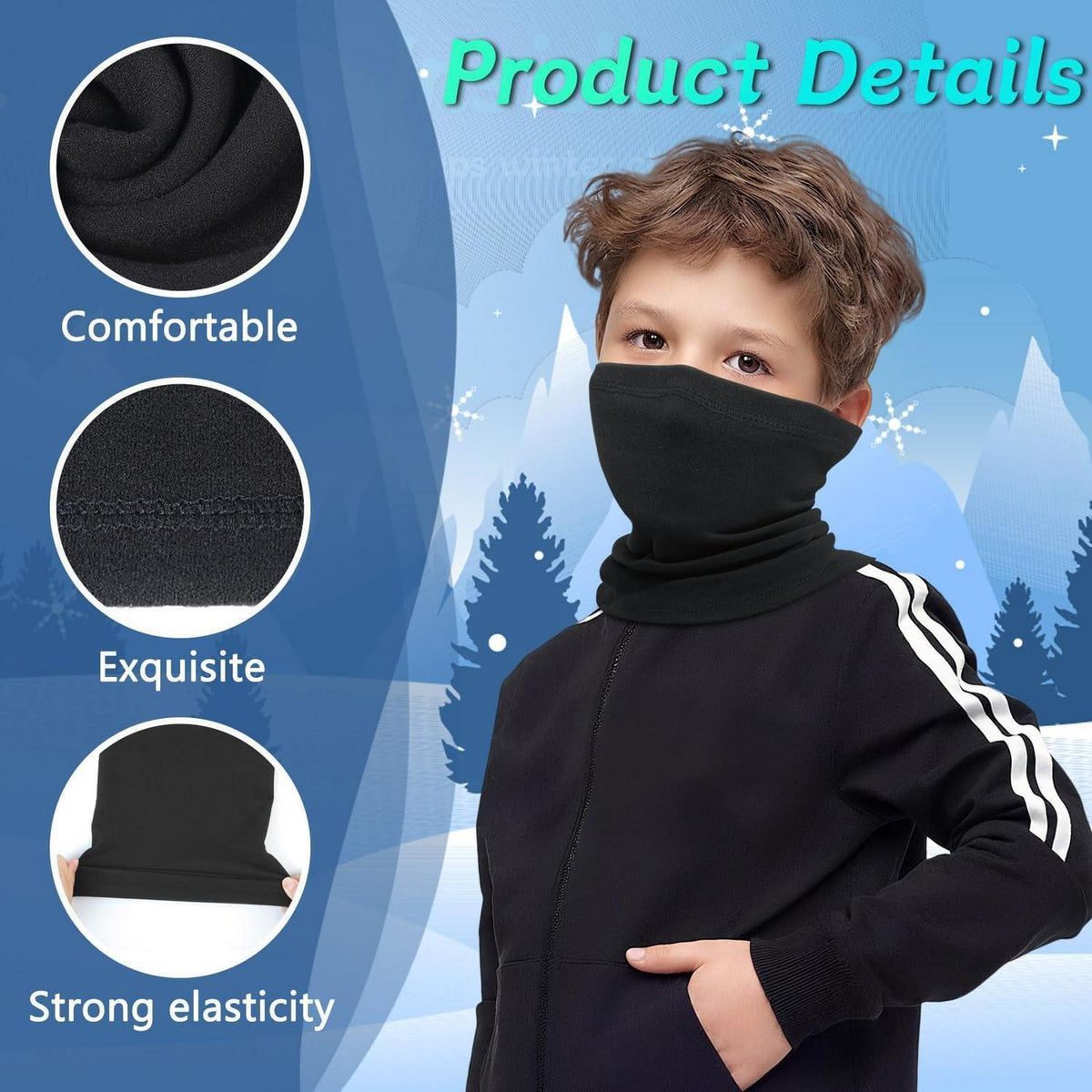 Schlauchschal Kinder Fleece Winddicht 2 Stück Schwarz Grau