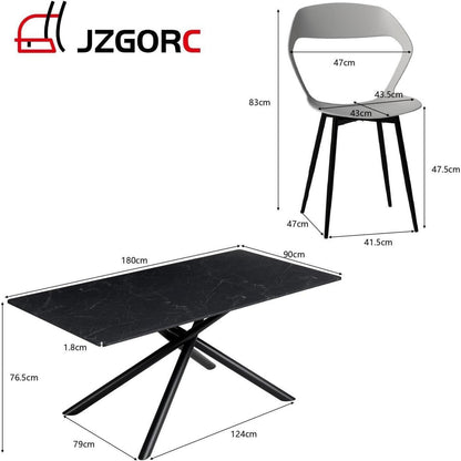 Rechteckiger Esstisch Set 180cm mit 4 modernen Esszimmerstühlen