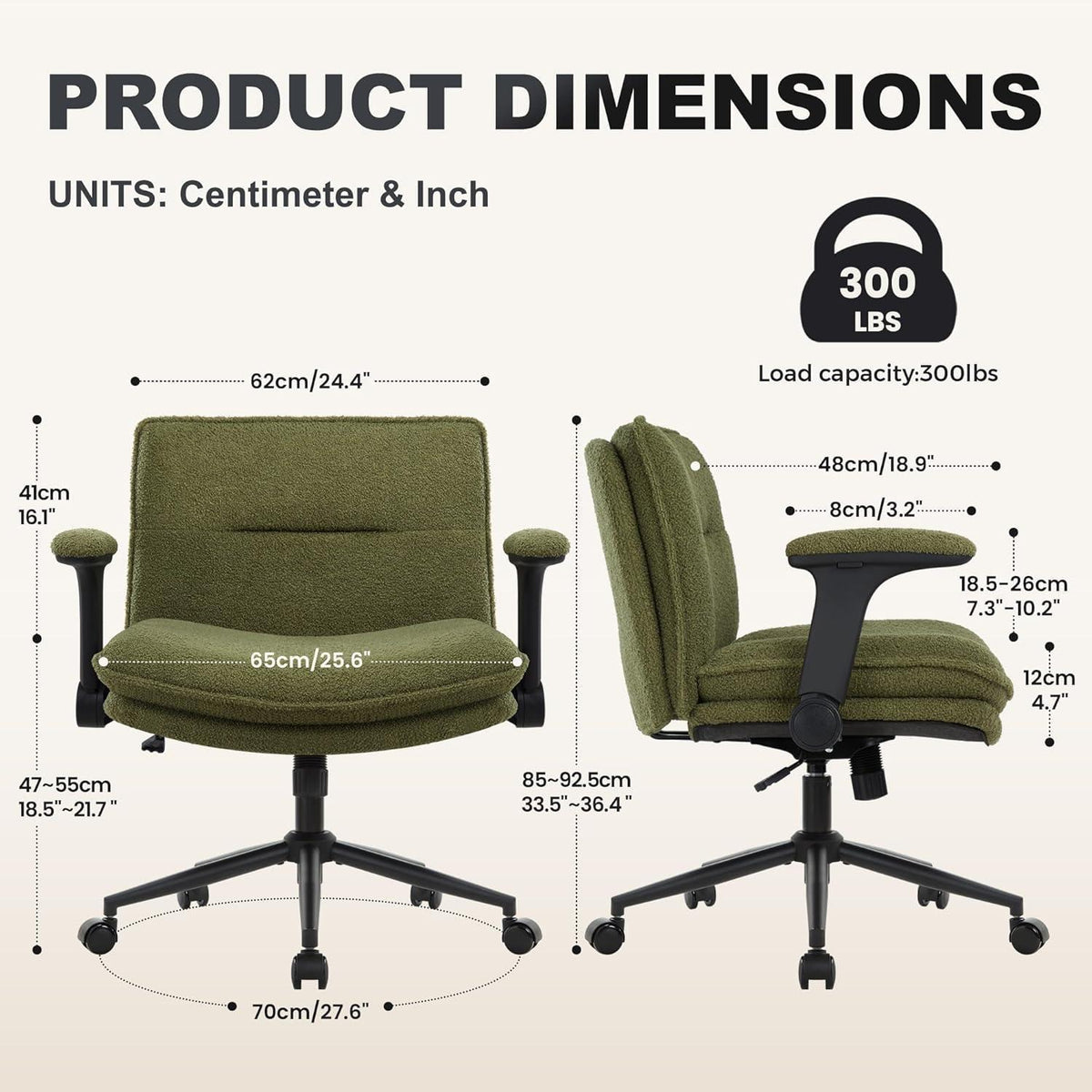 Ergonomischer Bürostuhl mit Armlehnen, Schneidersitz, Grün