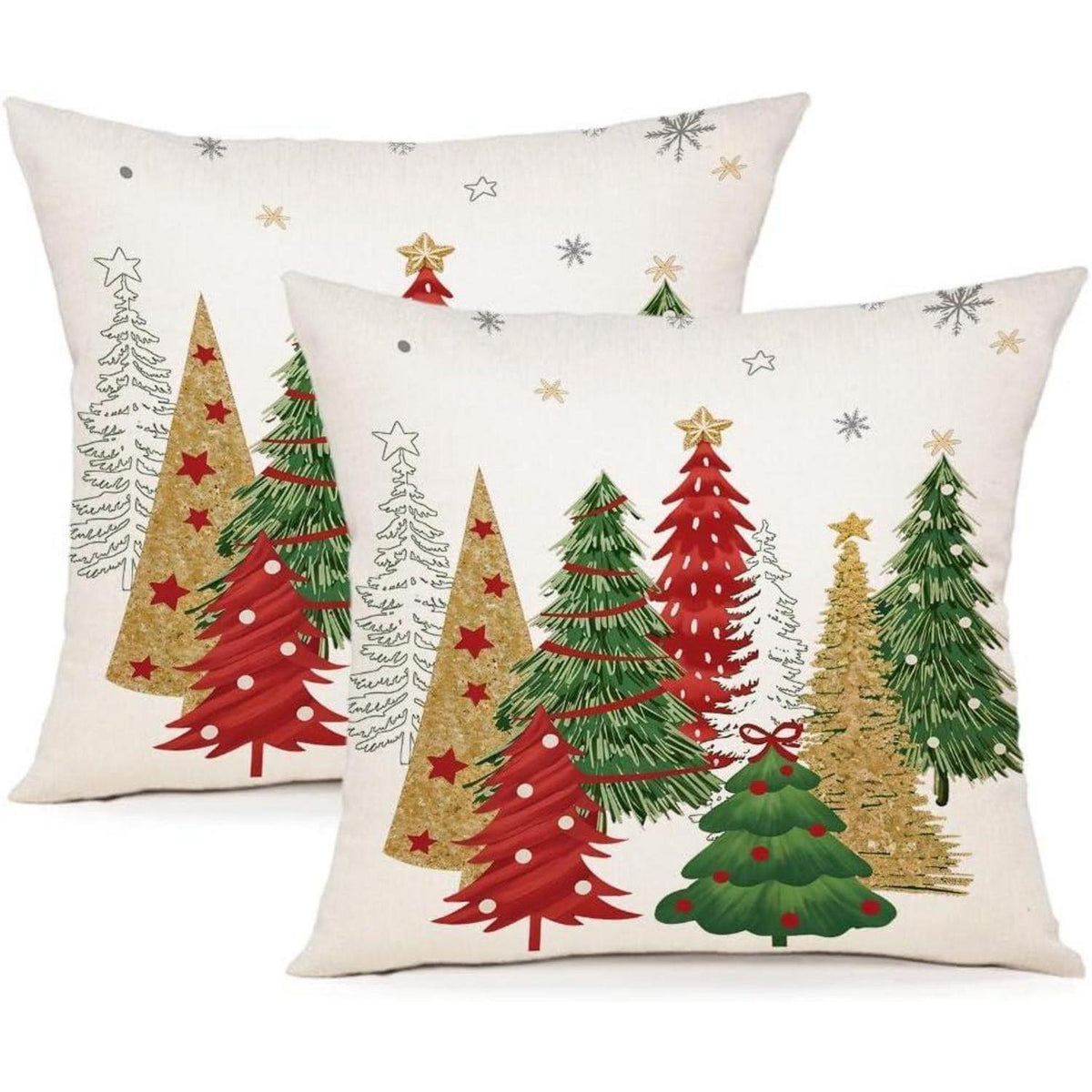 Weihnachtskissenbezug 40x40 cm - 2er Set Leinen Winterdeko